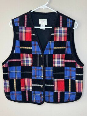 Susan Bristol Vest Womens L Patchwork Plaid Corduroy 90s Cottagecore Button